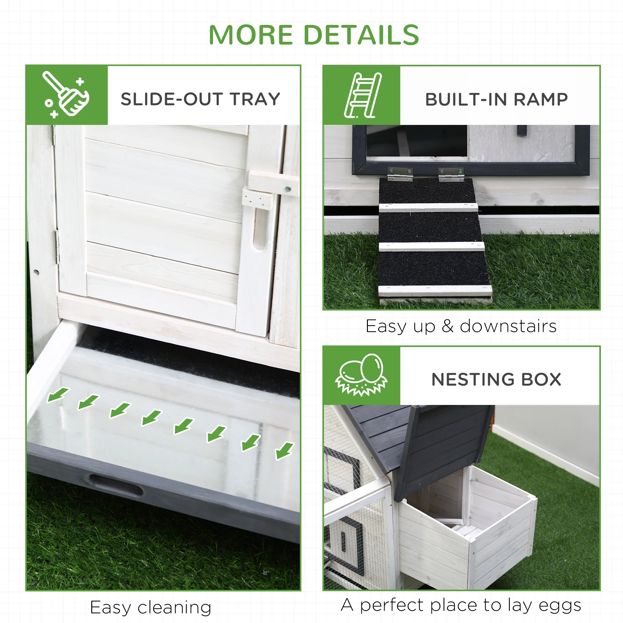 PawHut Chicken Coop with Run Wooden Hen House Pet Poultry Coops Cages with Nesting Box 166 x 124 x 112cm