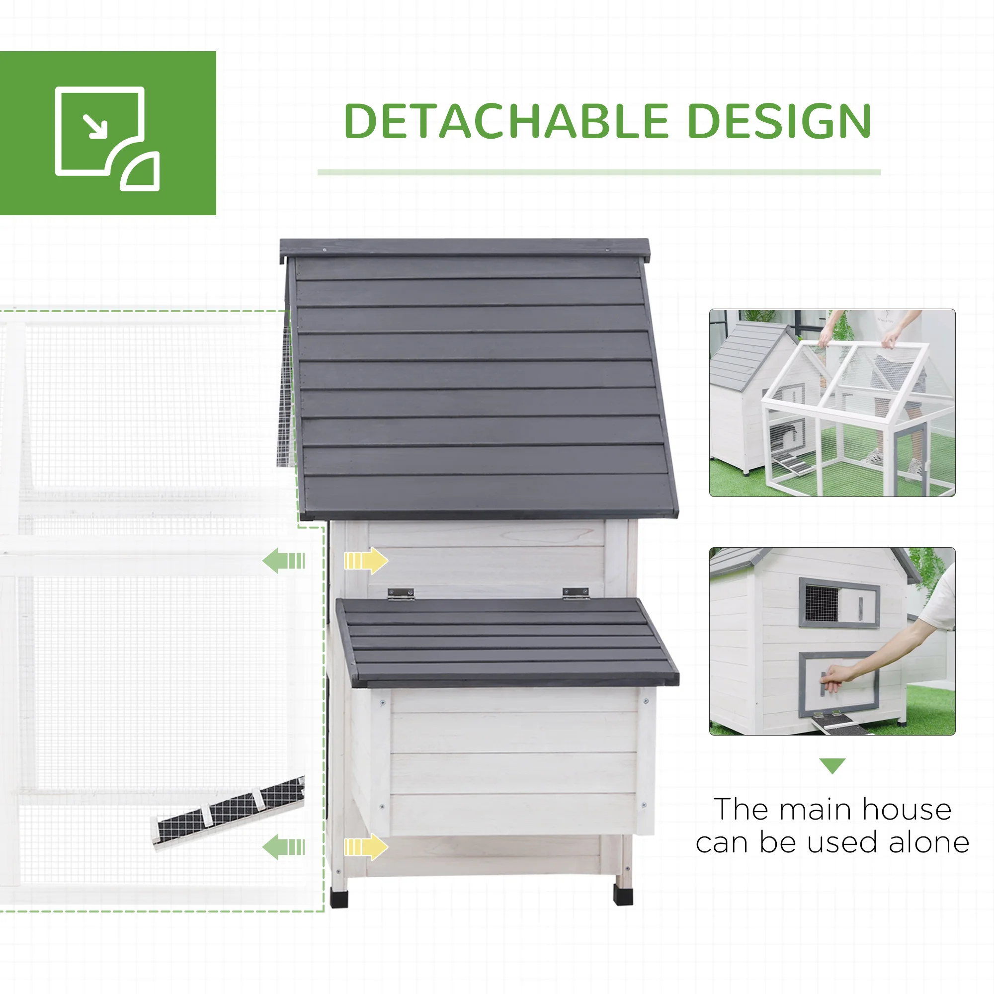 PawHut Chicken Coop with Run Wooden Hen House Pet Poultry Coops Cages with Nesting Box 166 x 124 x 112cm
