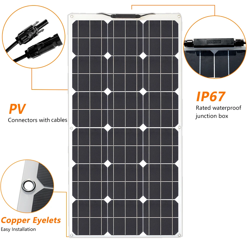 Photovoltaic Panel 150W 120W 100W 50W Flexible Solar Panel Aluminum Frame for Home Balcony Camper RV Car Boat Outdoor Travel