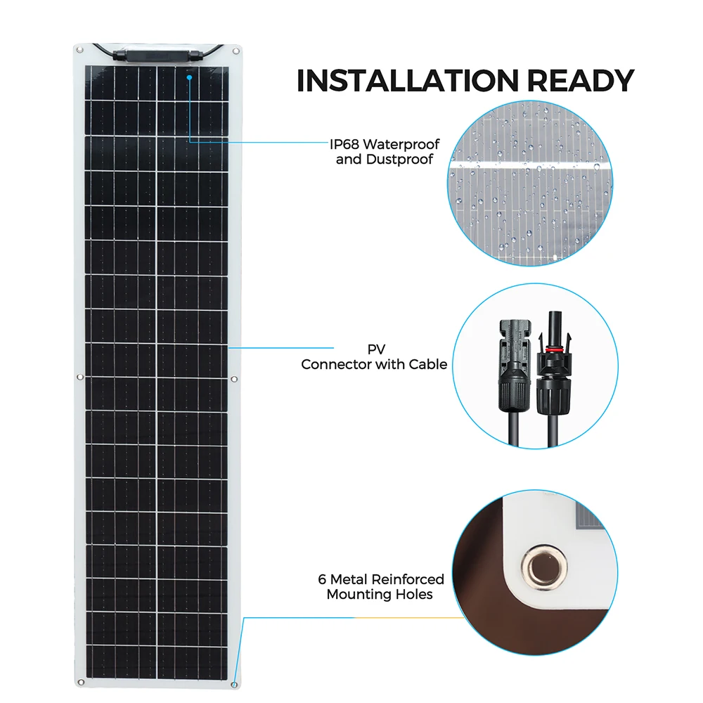 Photovoltaic Panel 150W 120W 100W 50W Flexible Solar Panel Aluminum Frame for Home Balcony Camper RV Car Boat Outdoor Travel