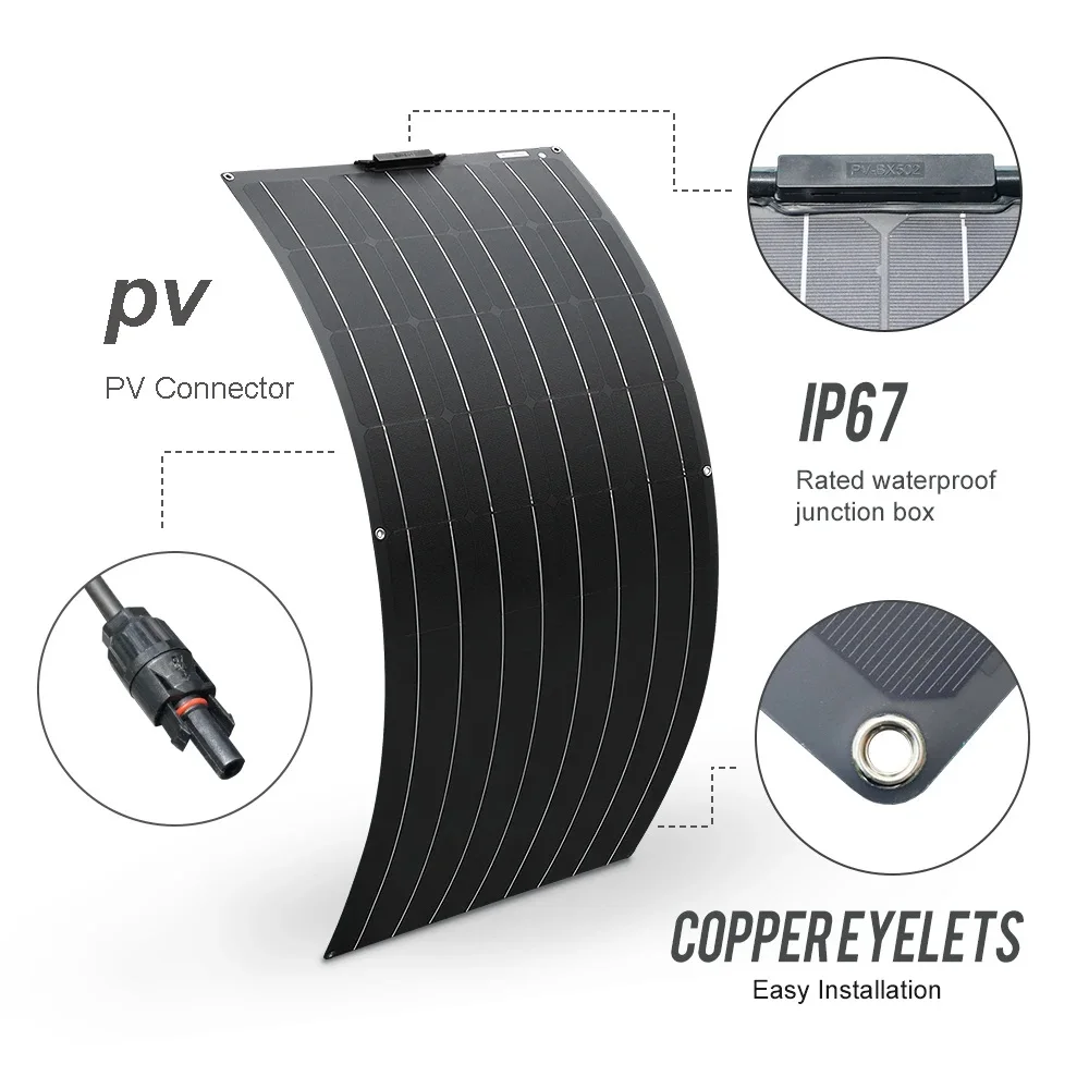 Photovoltaic Panel 150W 120W 100W 50W Flexible Solar Panel Aluminum Frame for Home Balcony Camper RV Car Boat Outdoor Travel