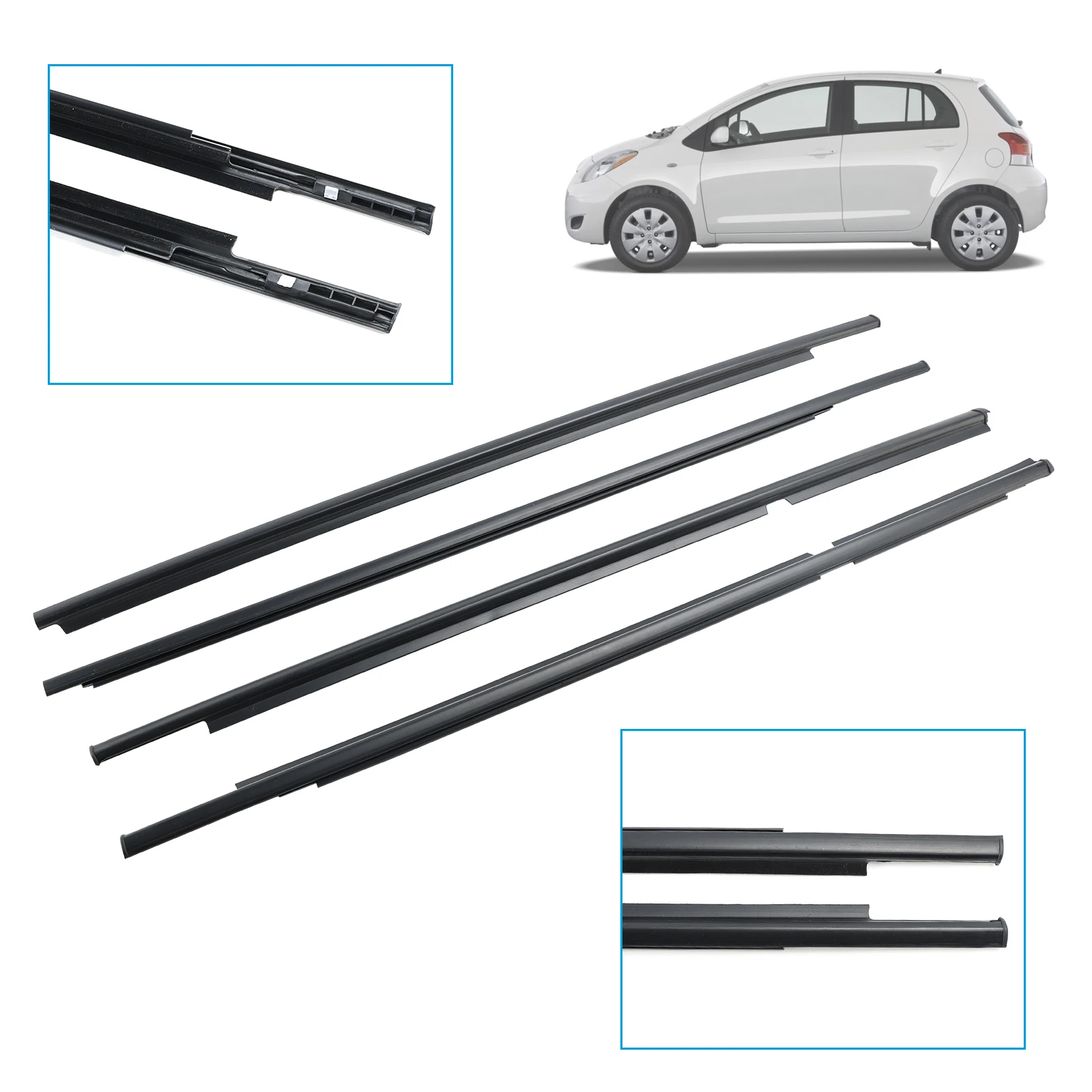 4pcs Outer Door Glass Weatherstrip Moulding for Toyota Yaris Vitz 2005-2010
