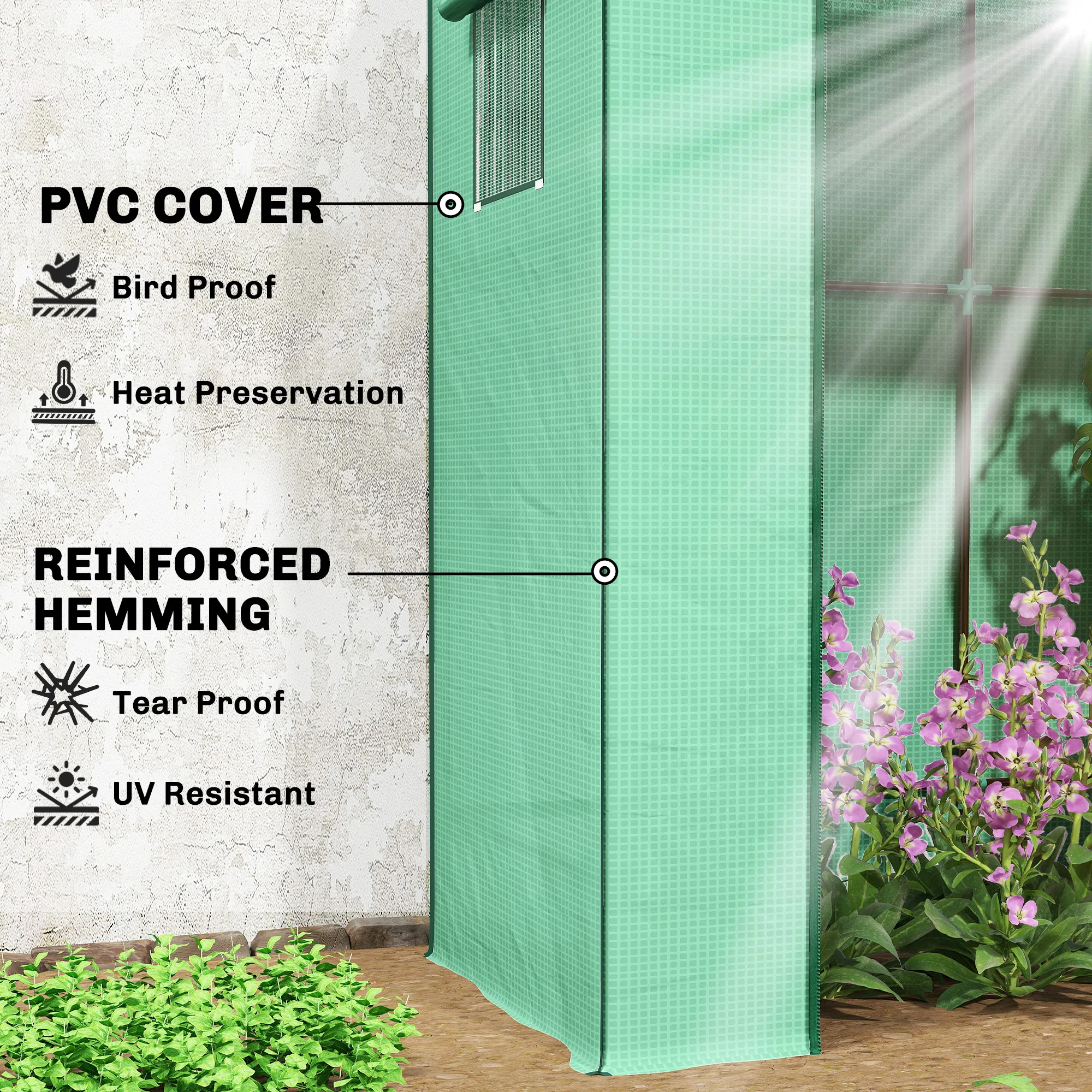 Lean-To Greenhouse Portable Walk-In Tomato Growhouse W/ Roll-Up Door, Green