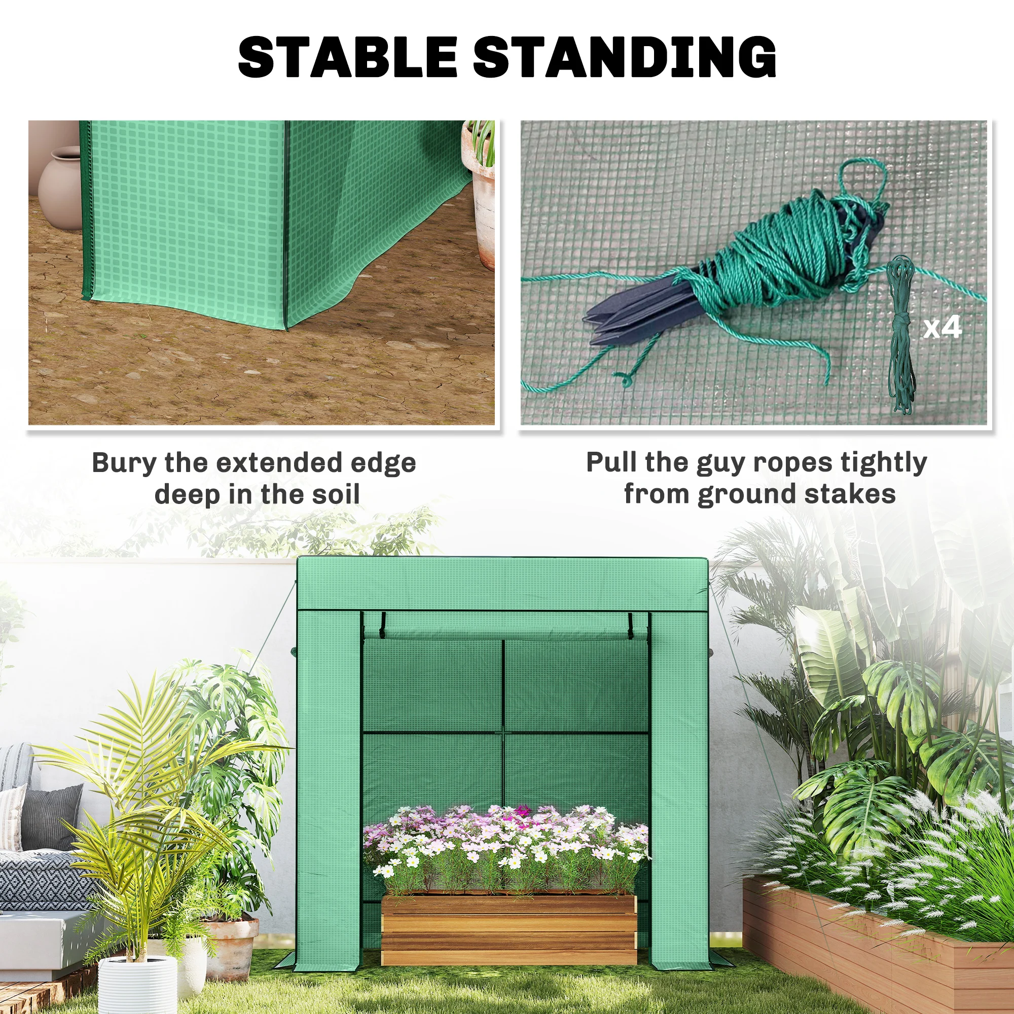 Lean-To Greenhouse Portable Walk-In Tomato Growhouse W/ Roll-Up Door, Green