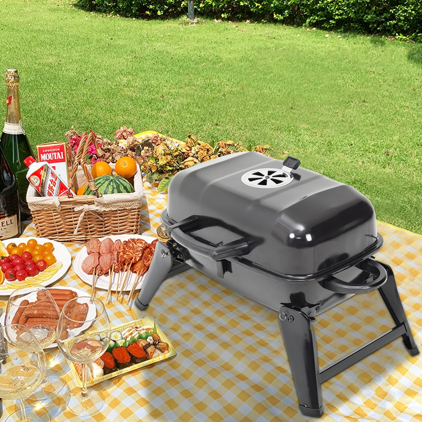 Voltsify Portable Charcoal Grill BBQ for Outdoor Patio, 68cm W X 34cm D X 36cm H