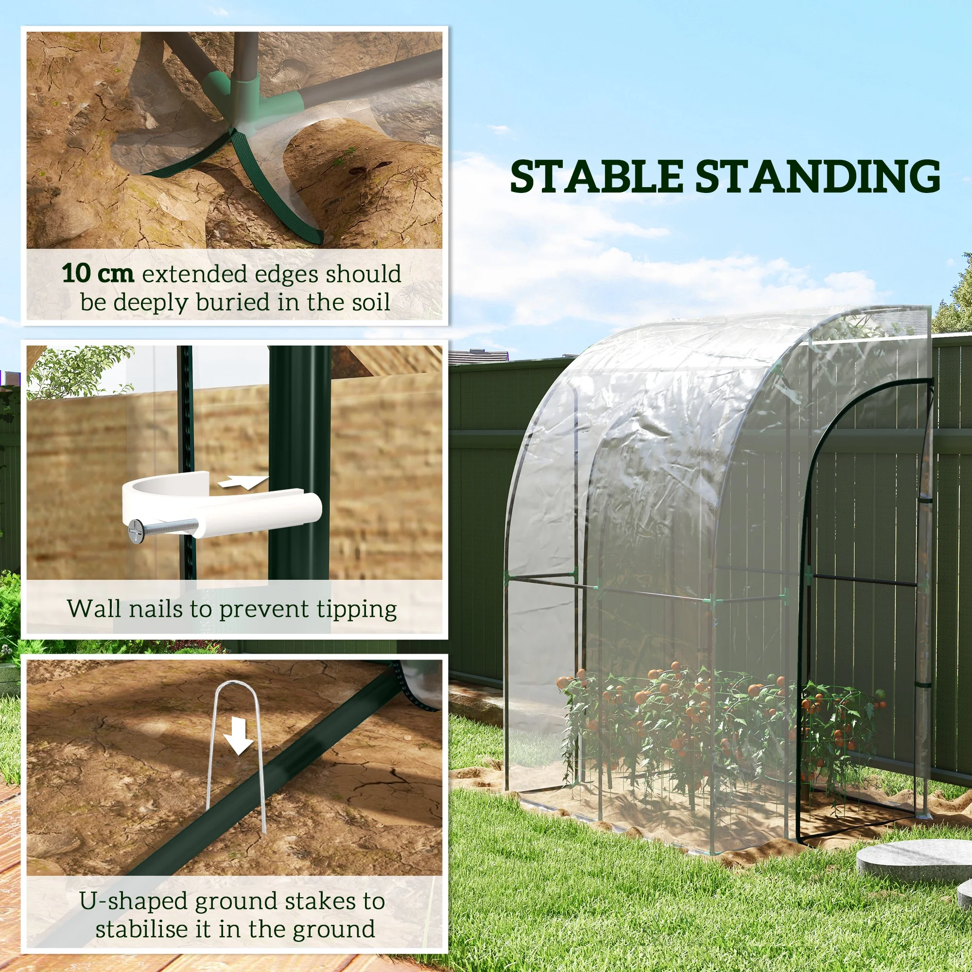 143X118X212Cm Outdoor Walk-In Lean to Wall Tunnel Greenhouse with Roll up Doors