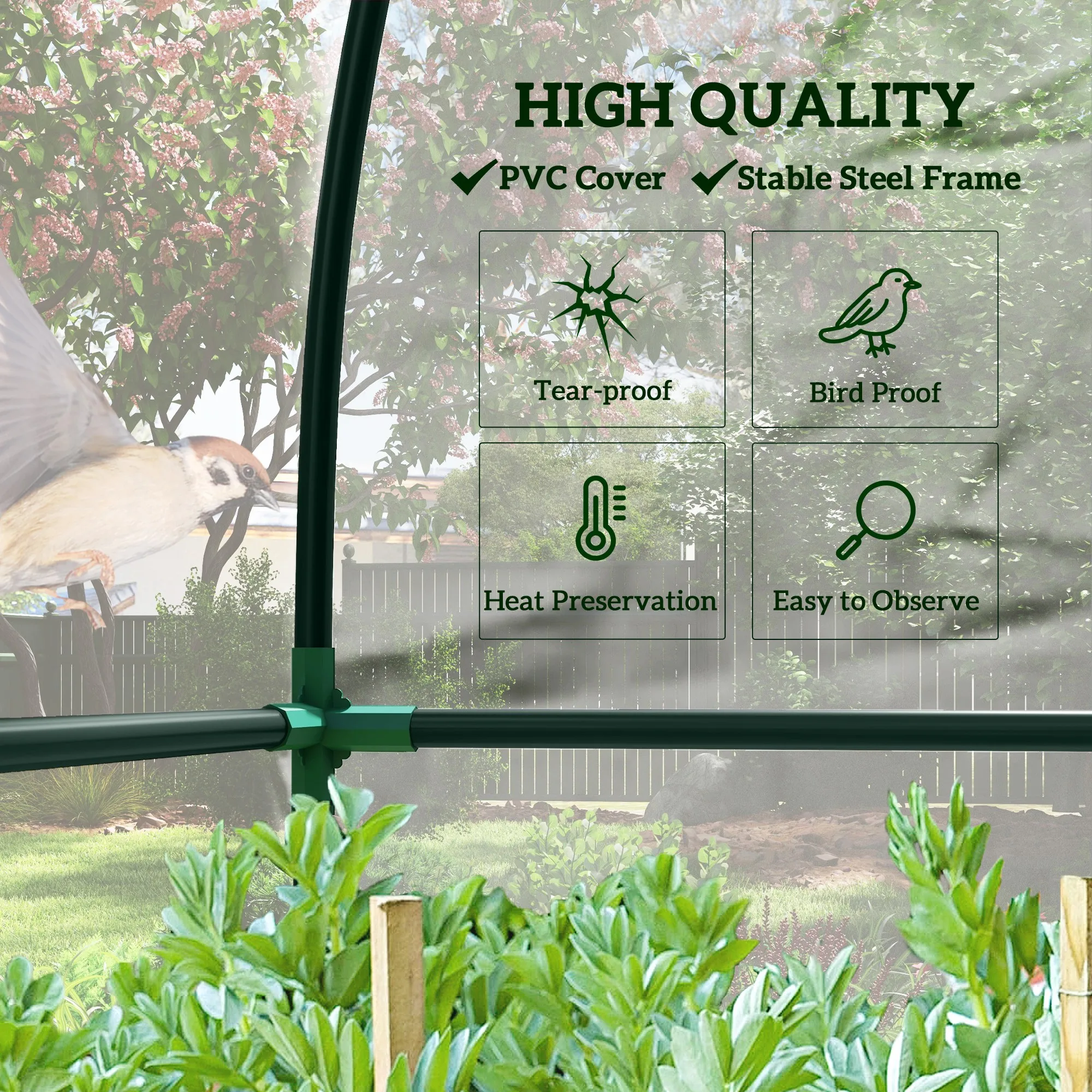 143X118X212Cm Outdoor Walk-In Lean to Wall Tunnel Greenhouse with Roll up Doors