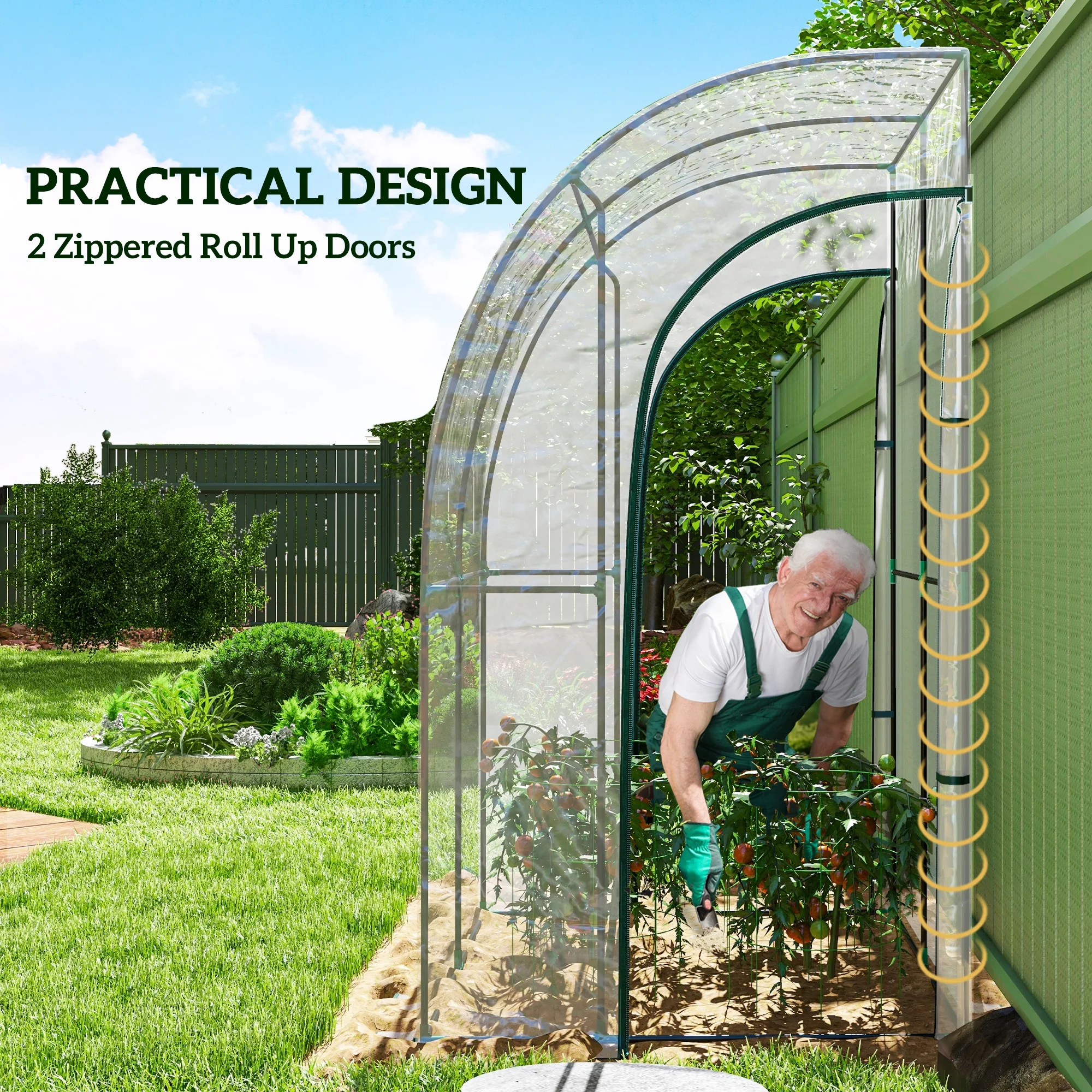 143X118X212Cm Outdoor Walk-In Lean to Wall Tunnel Greenhouse with Roll up Doors