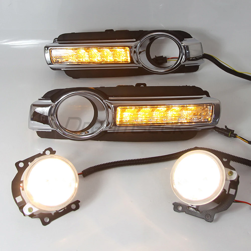 LED Daytime Running Light DRL & Fog Lamp Set for Mitsubishi Pajero Montero Shogun 2015-2020 Driving Turn Signal Light with Wires