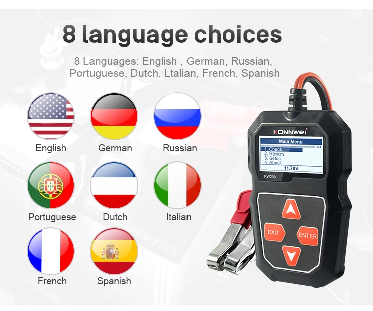 KONNWEI KW208 Car Battery Tester 12V 100 to 2000CCA Cranking Charging Circut Tester Battery Analyzer 12 Volts Battery Tools