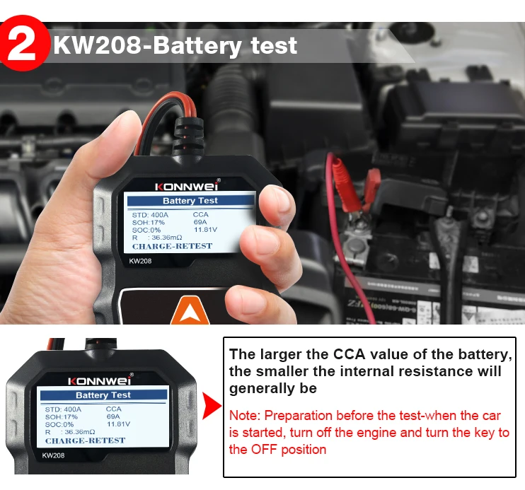 KONNWEI KW208 Car Battery Tester 12V 100 to 2000CCA Cranking Charging Circut Tester Battery Analyzer 12 Volts Battery Tools