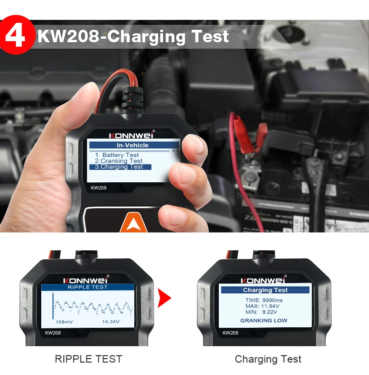 KONNWEI KW208 Car Battery Tester 12V 100 to 2000CCA Cranking Charging Circut Tester Battery Analyzer 12 Volts Battery Tools