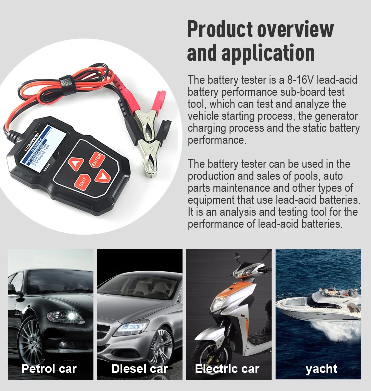 KONNWEI KW208 Car Battery Tester 12V 100 to 2000CCA Cranking Charging Circut Tester Battery Analyzer 12 Volts Battery Tools