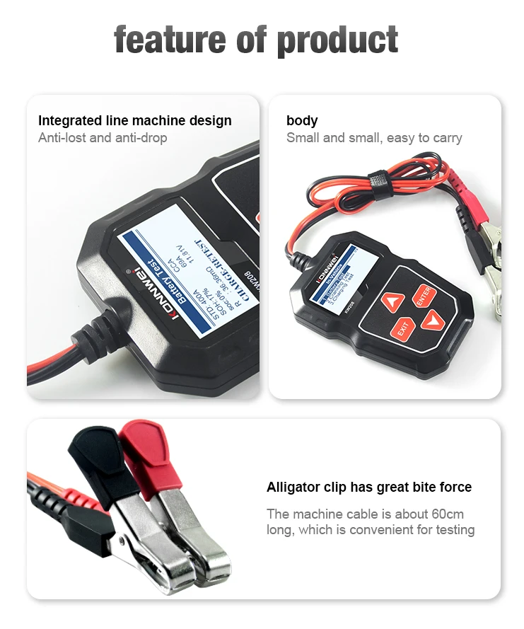 KONNWEI KW208 Car Battery Tester 12V 100 to 2000CCA Cranking Charging Circut Tester Battery Analyzer 12 Volts Battery Tools