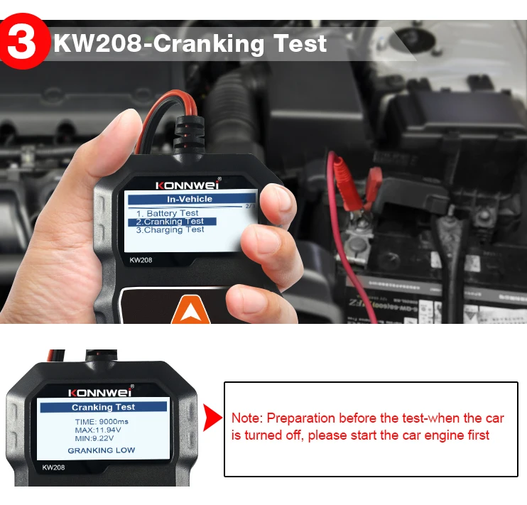 KONNWEI KW208 Car Battery Tester 12V 100 to 2000CCA Cranking Charging Circut Tester Battery Analyzer 12 Volts Battery Tools