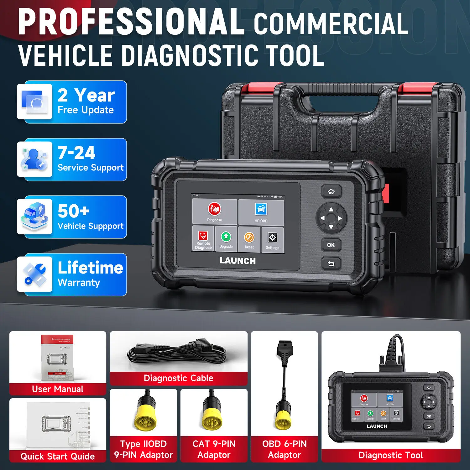New LAUNCH CRP129HD Heavy Duty Truck Diesel Scanner Diagnostic Tool Oil DPF Reset Speed Limit Adjust Bi-directional Commercial