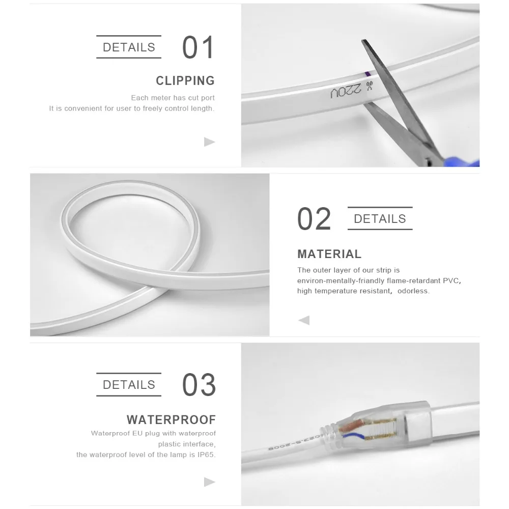 LED Neon Strip AC220V SMD2835 120LED/M Flexible Neon Lamp Light Waterproof Outdoor Holiday Decorative LED Strip With Power Plug