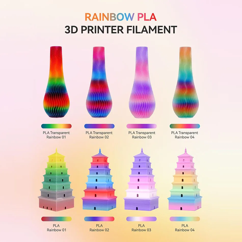 JAYO Rainbow 3D Printer Filament 1.75mm PLA / Silk PLA / PLA Transparent Rainbow 3D Filament