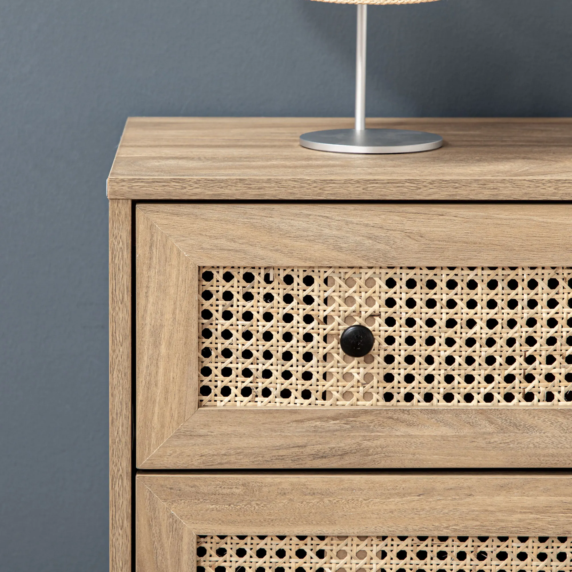 HOMCOM Chest of Drawers, 4 Drawer Unit Storage Organiser with Rattan Element