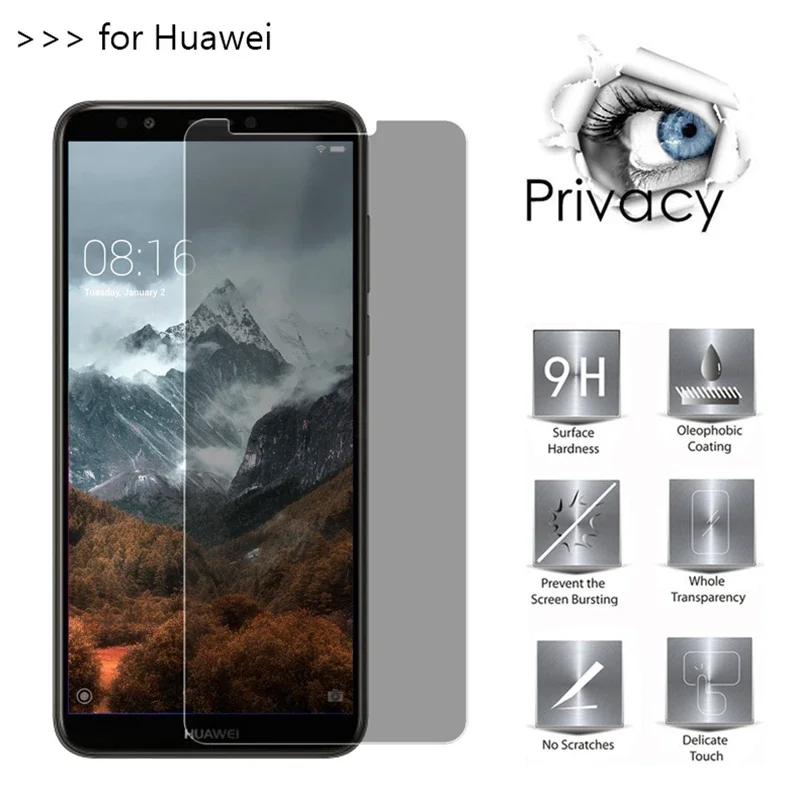 Anti-spy Protective Tempered Glass for Huawei P20 P40 Lite E 5G P30 Pro Privacy Screen Protector for Huawei P10 Plus films glass