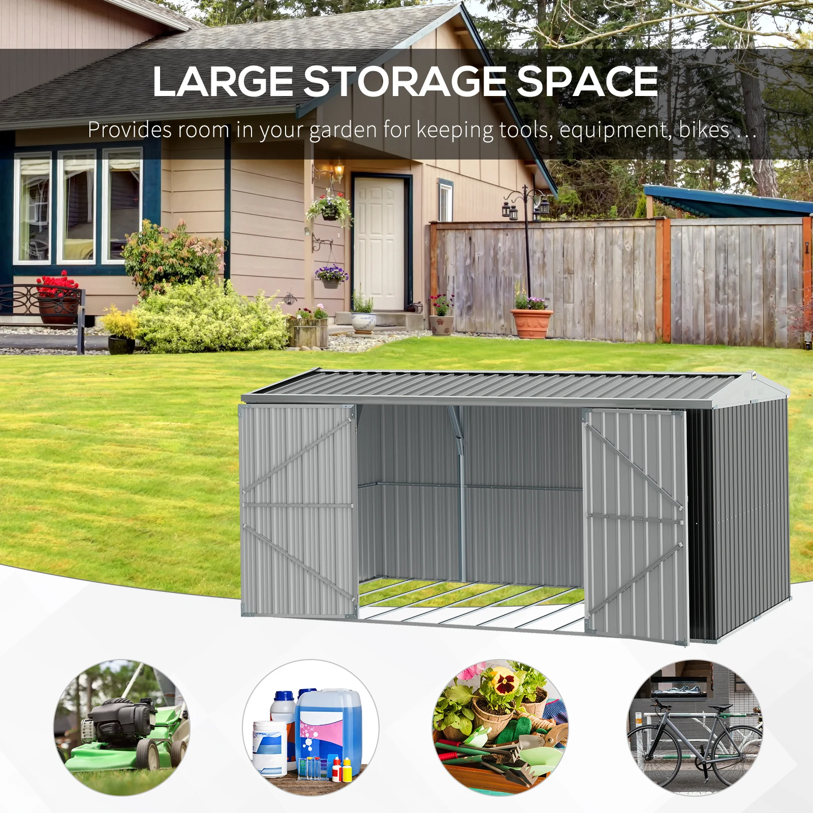 Outdoor Metal Garden Storage Shed W/ Lockable Door for Backyard Patio Lawn Gray