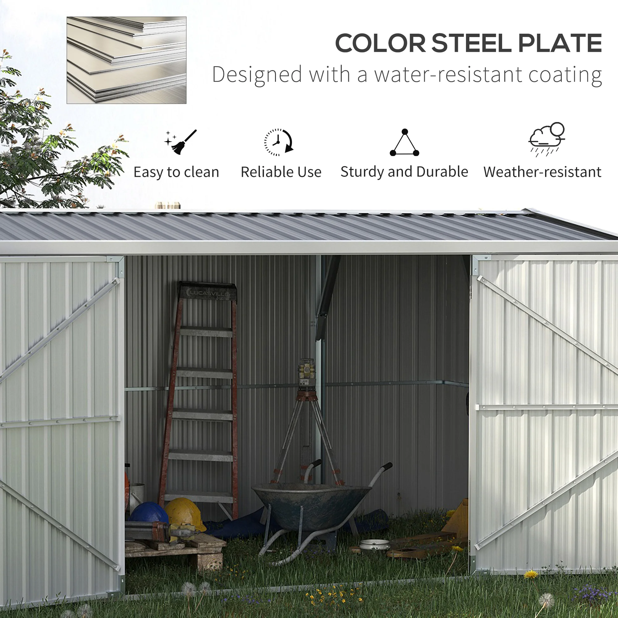 Outdoor Metal Garden Storage Shed W/ Lockable Door for Backyard Patio Lawn Gray