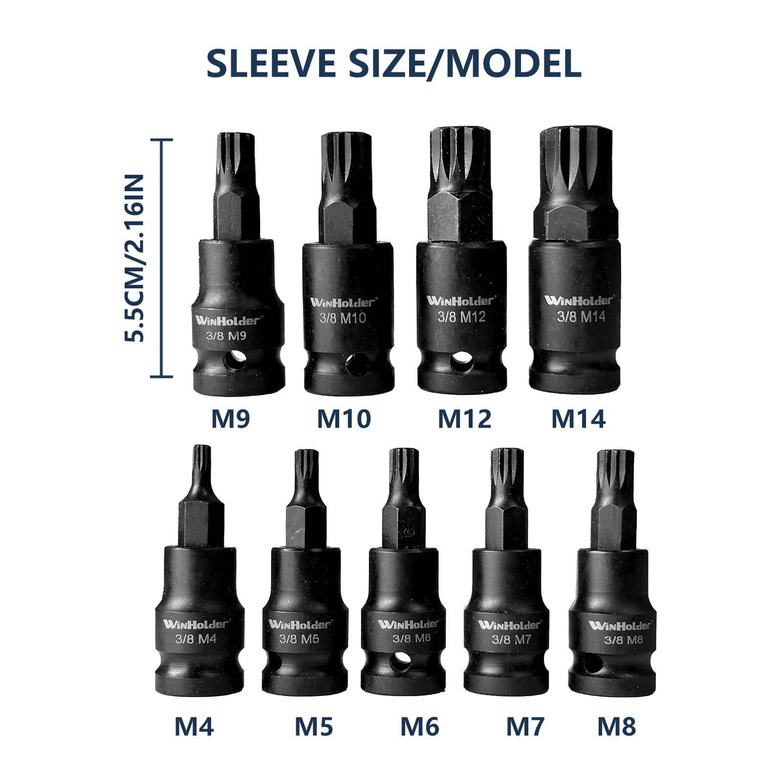 Impact Spline Bit Sockets Set 9pcs 3/8" Drive M4 - M5 - M6 - M7 - M8 - M9 - M10 - M12 - M14 Car Garage Tools Kit CR-V Steel
