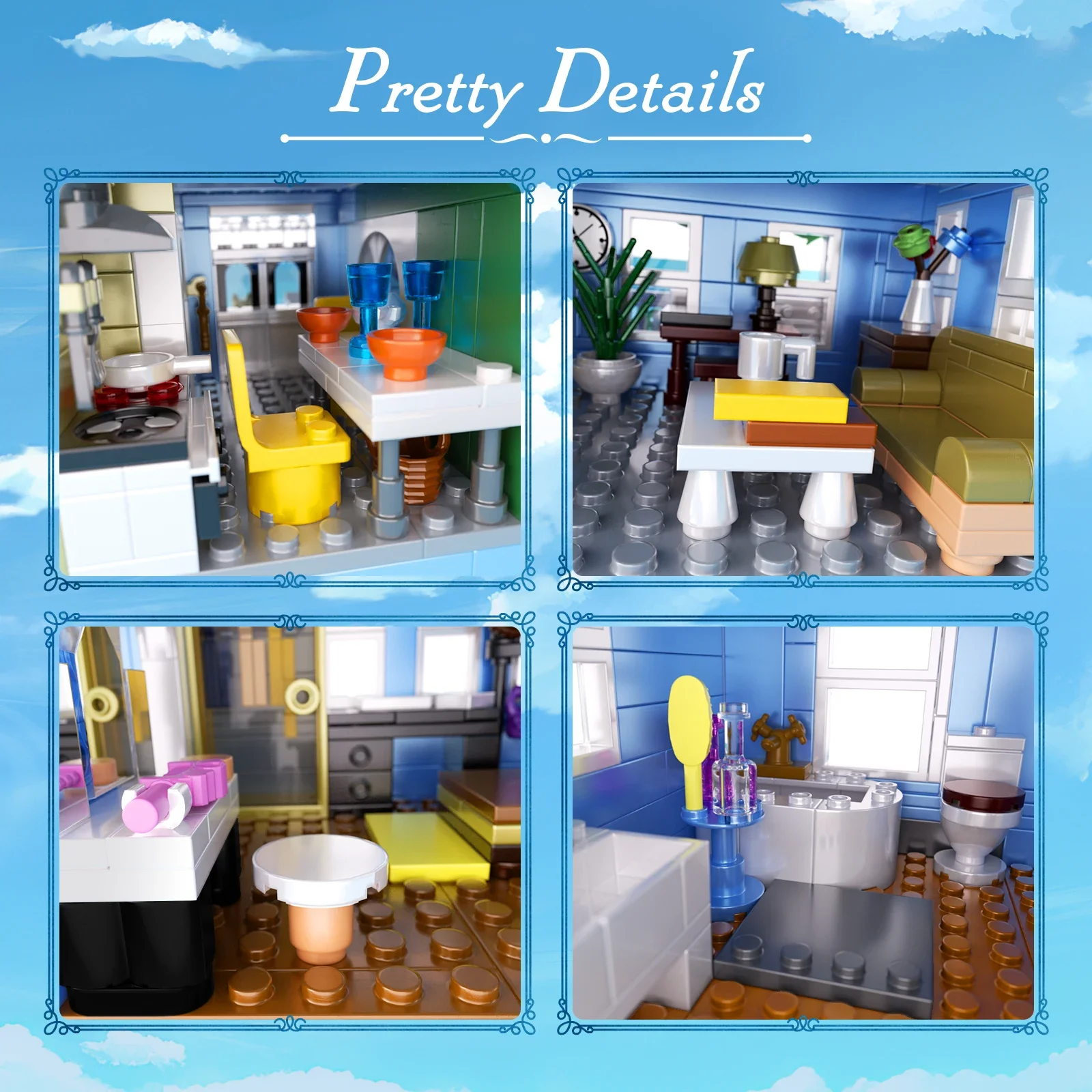 Lorelai Girls Movie House Building Block Girls Blue Palace Model Toys Ideas Hut Set Children Gifts (1107PCS)