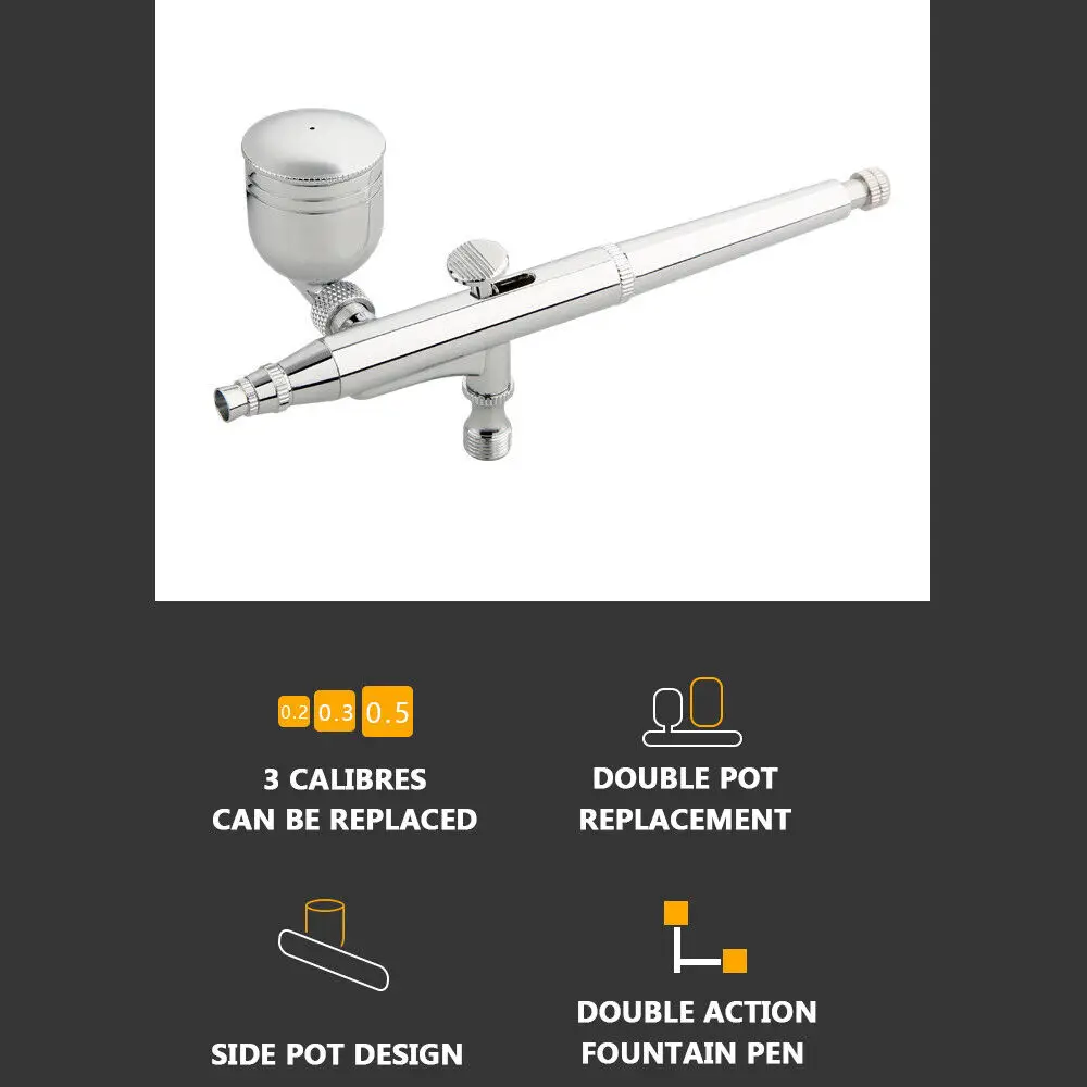 Art Car Painting Paint Art DIY Tool 0.2mm/0.3mm/0.5mm Double Action Airbrush Kit Air Brush Spray Gun Set
