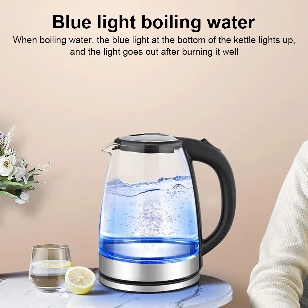 2L Larger Capacity Electric Kettle 220V Glass Tea Kettle Home Kitchen Water Heater EU/UK Plug Water Boiler