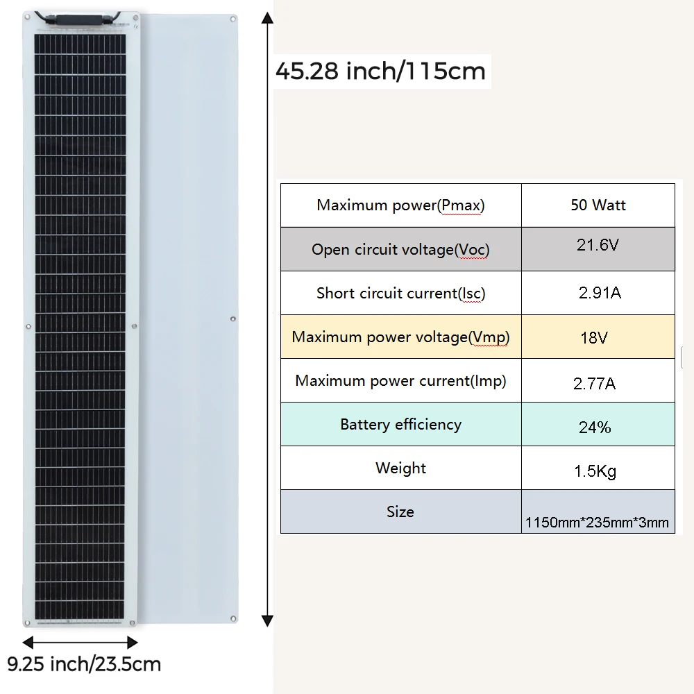 Solar Panel Battery Charger 50W 120W 12V Flexible Solar Panel 18V Photovoltaic Mono Module for Caravan Home Roof Car Motorhome