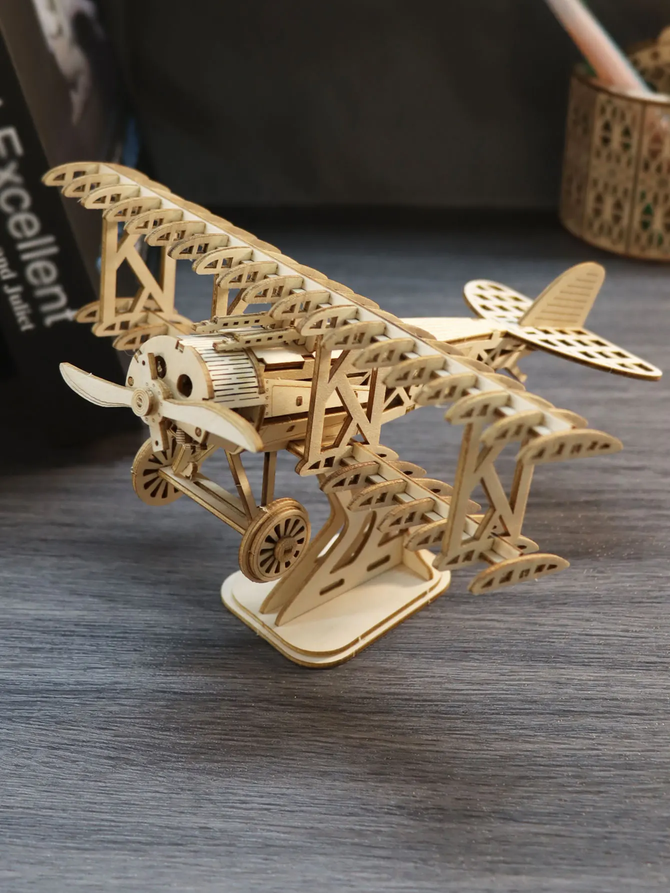3D Wooden Puzzle Wood DIY Craft Bi-Plane Model Kits Handmade Gifts