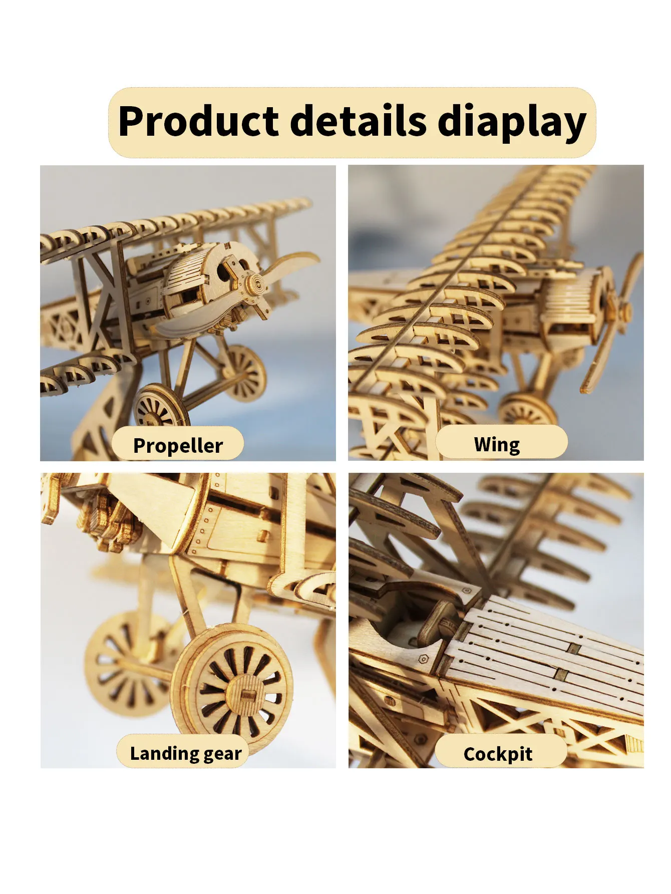 3D Wooden Puzzle Wood DIY Craft Bi-Plane Model Kits Handmade Gifts