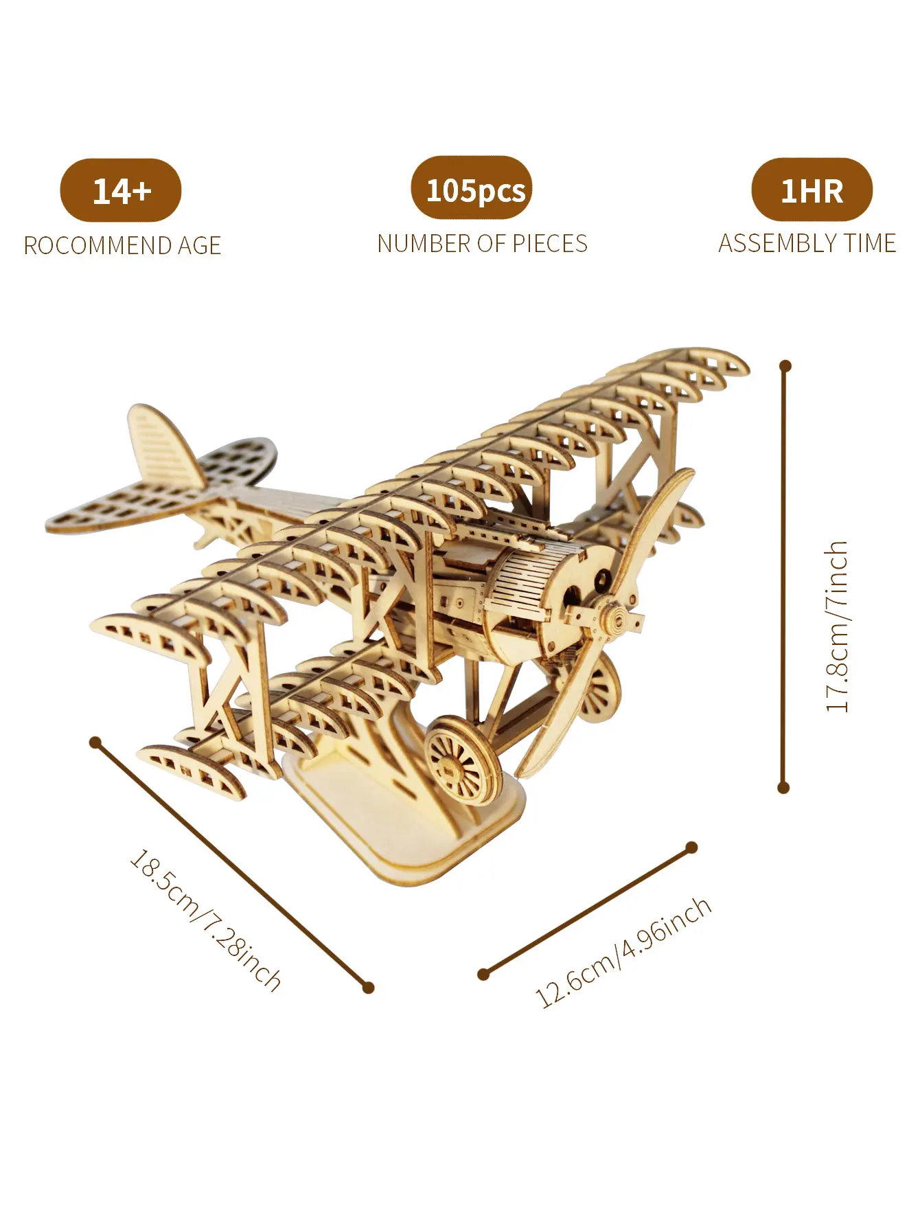 3D Wooden Puzzle Wood DIY Craft Bi-Plane Model Kits Handmade Gifts
