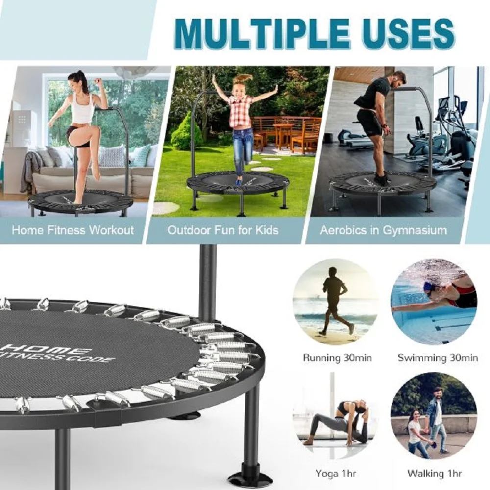 Folding Trampolines Fitness Indoor Exercise Workout Rebounder Sport Trampoline Handle Trampoline for Adults Jumping Training