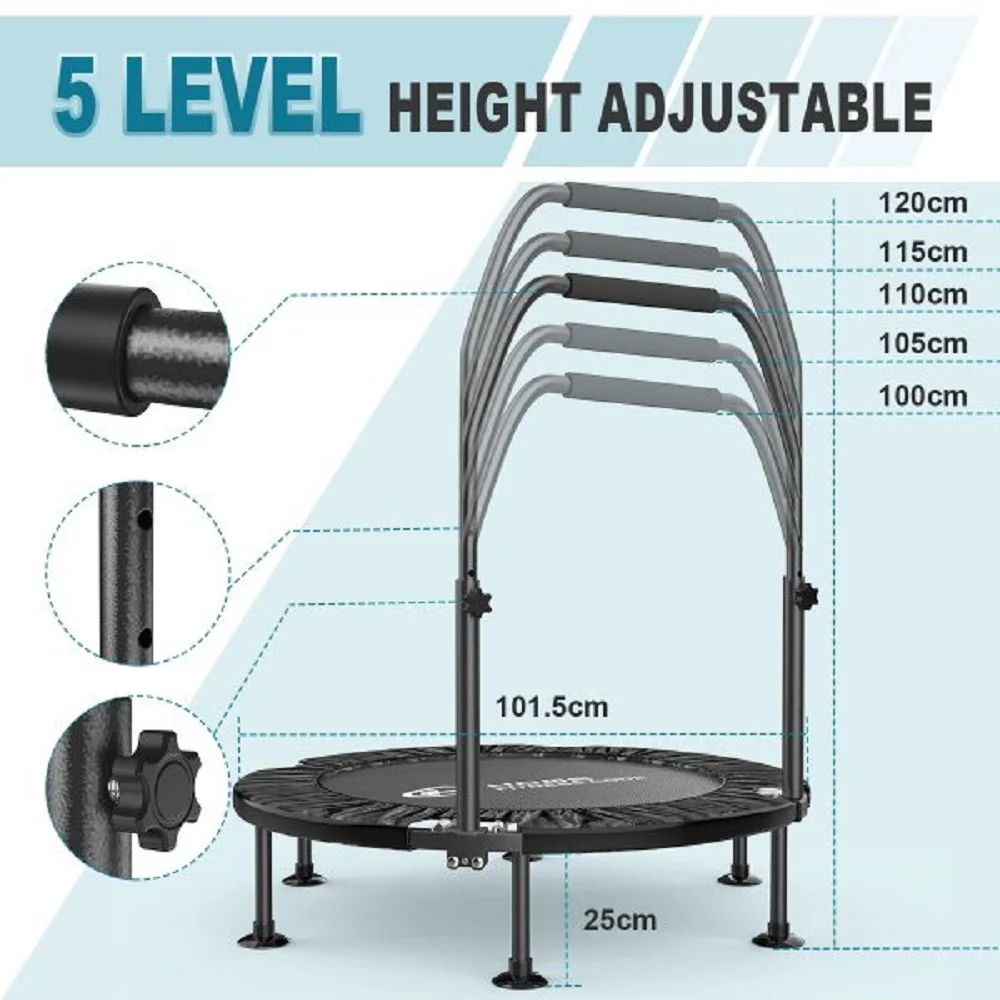 Folding Trampolines Fitness Indoor Exercise Workout Rebounder Sport Trampoline Handle Trampoline for Adults Jumping Training