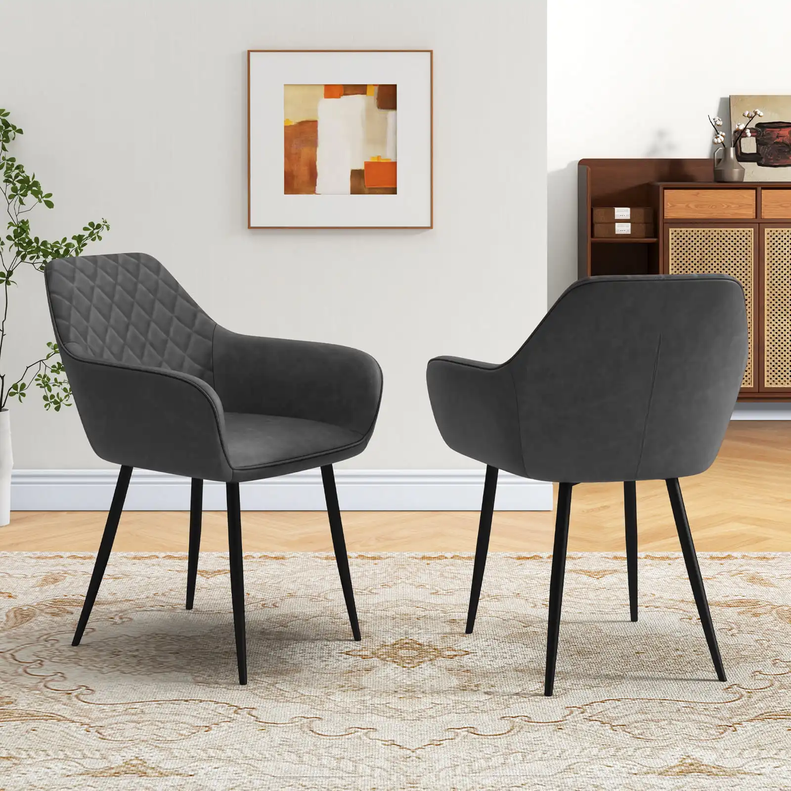 GOFLAME Leisure Dining Chair Set of 2 Upholstered Accent Chairs w/ Curved Backrest