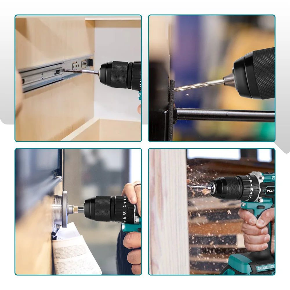 YOFIDRA 13MM Brushless Electric Impact Drill 35+3 Torque Cordless Woodworking Screwdriver Power Tool For Makita Battery Pin