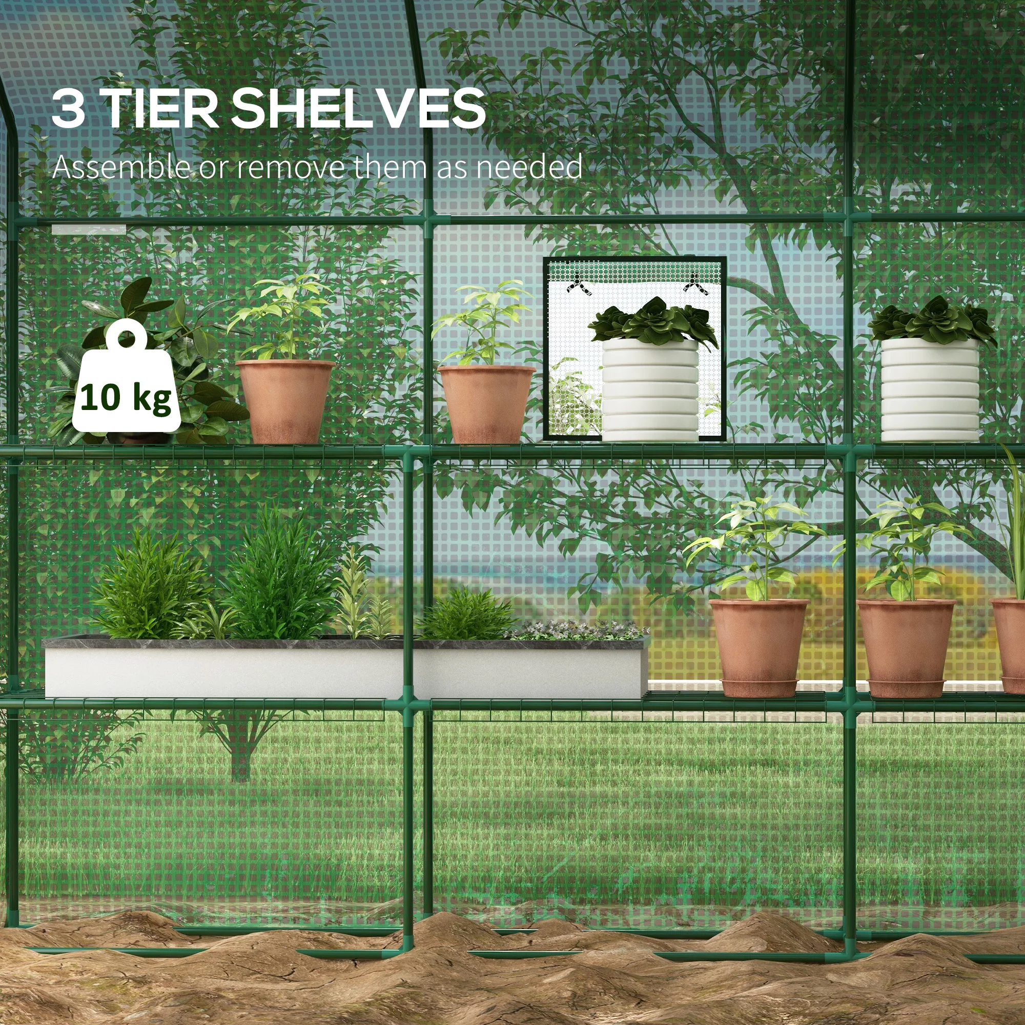Outdoor Walk-In Greenhouse with 3 Tier Shelves with Reinforced Pe Cover, Green
