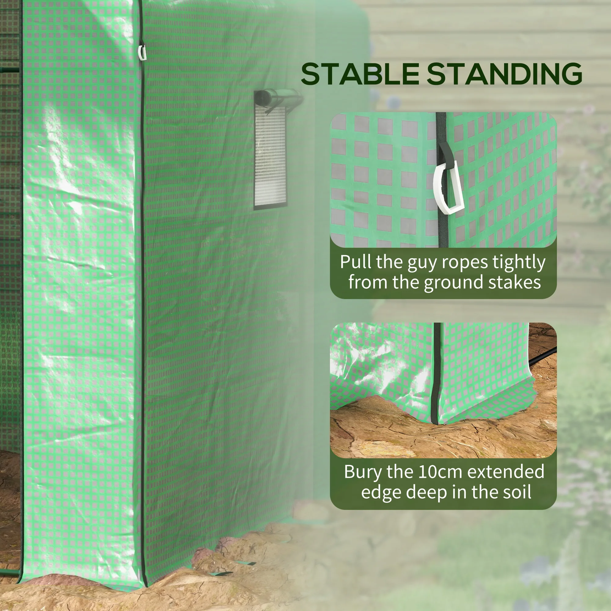 Outdoor Walk-In Greenhouse with 3 Tier Shelves with Reinforced Pe Cover, Green