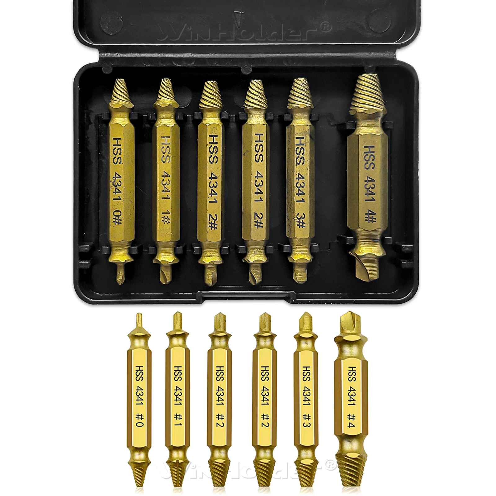 6Pcs/Set Damaged Screw Extractor Easy Out Kit Bolt Stud Remover Drills Tools with Case