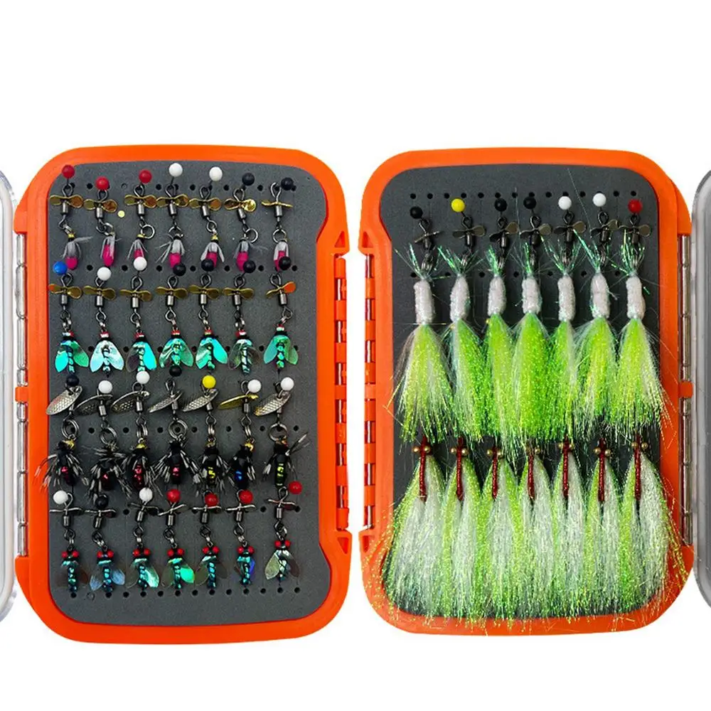 42pcs/set Ice Fishing Jigs Kit Simulated Fishing Fly Hook Set Lifelike Double Layer Fly Fishing Lure Box For Fishing Fly Fishing