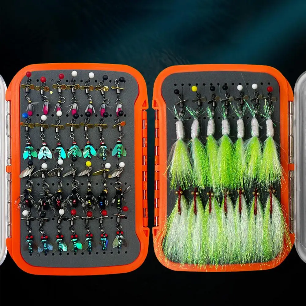 42pcs/set Ice Fishing Jigs Kit Simulated Fishing Fly Hook Set Lifelike Double Layer Fly Fishing Lure Box For Fishing Fly Fishing