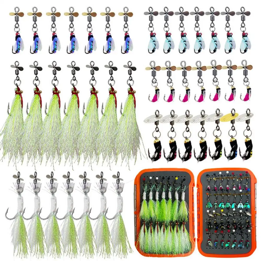 42pcs/set Ice Fishing Jigs Kit Simulated Fishing Fly Hook Set Lifelike Double Layer Fly Fishing Lure Box For Fishing Fly Fishing