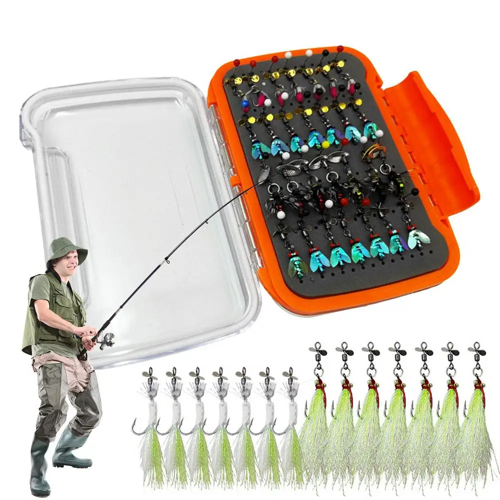 42pcs/set Ice Fishing Jigs Kit Simulated Fishing Fly Hook Set Lifelike Double Layer Fly Fishing Lure Box For Fishing Fly Fishing