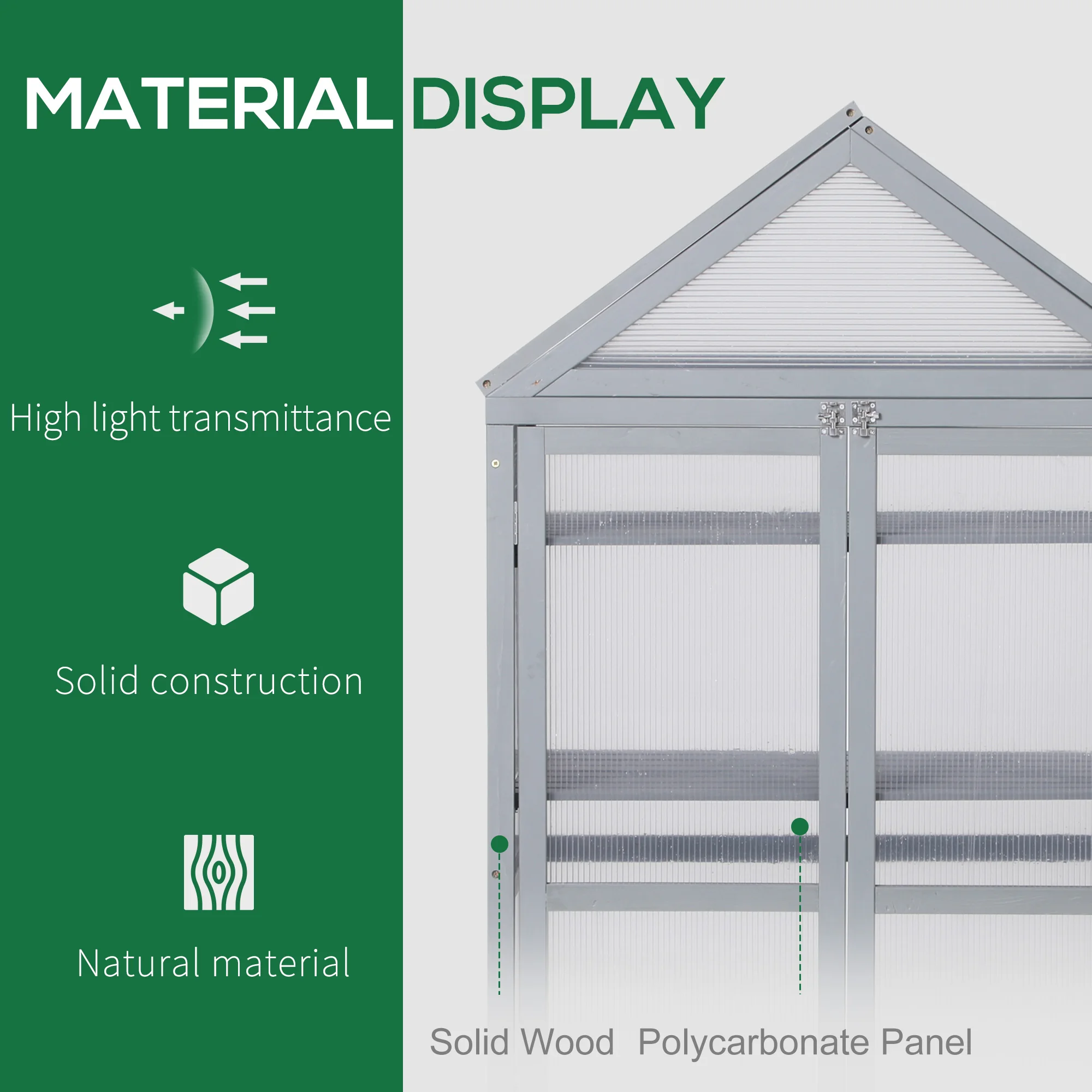 80X47X138Cm Wooden Cold Frame Greenhouse for Plants Pc Board Outdoor Grey