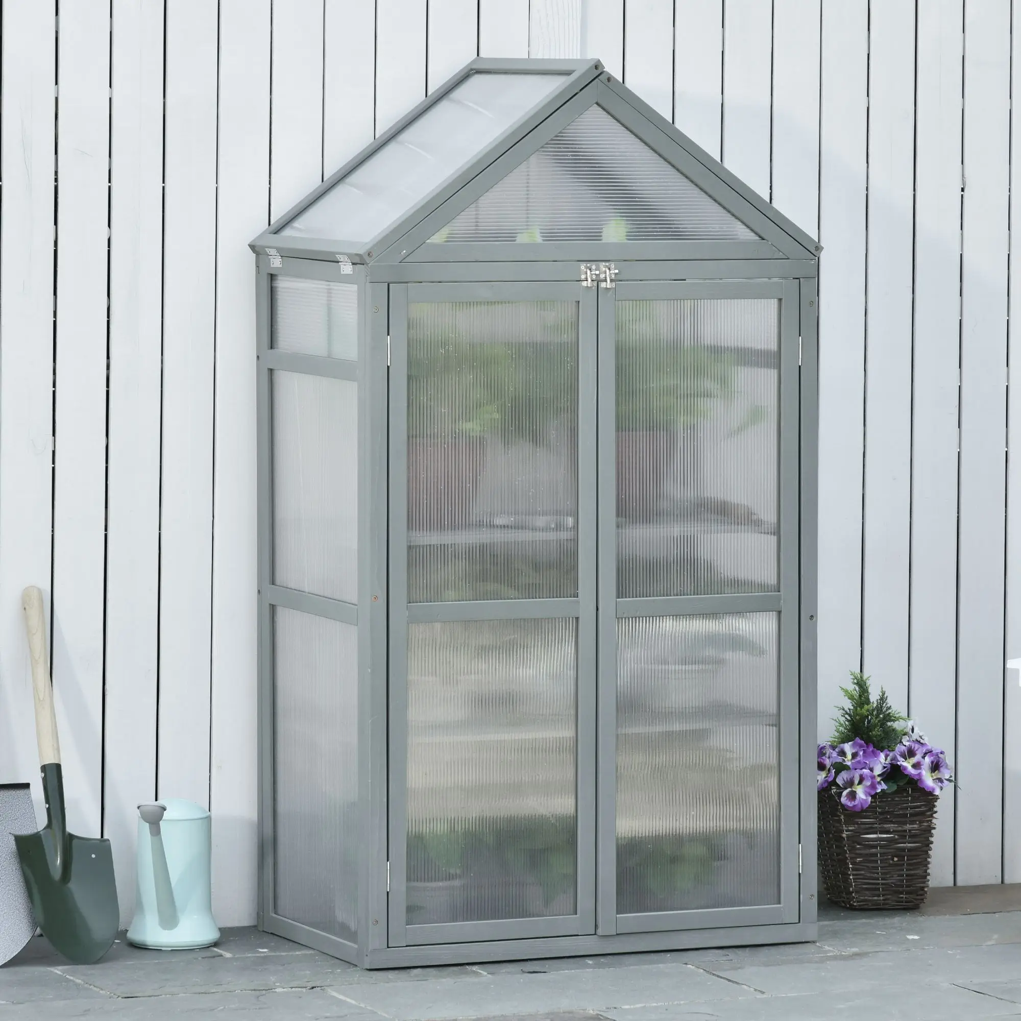 80X47X138Cm Wooden Cold Frame Greenhouse for Plants Pc Board Outdoor Grey