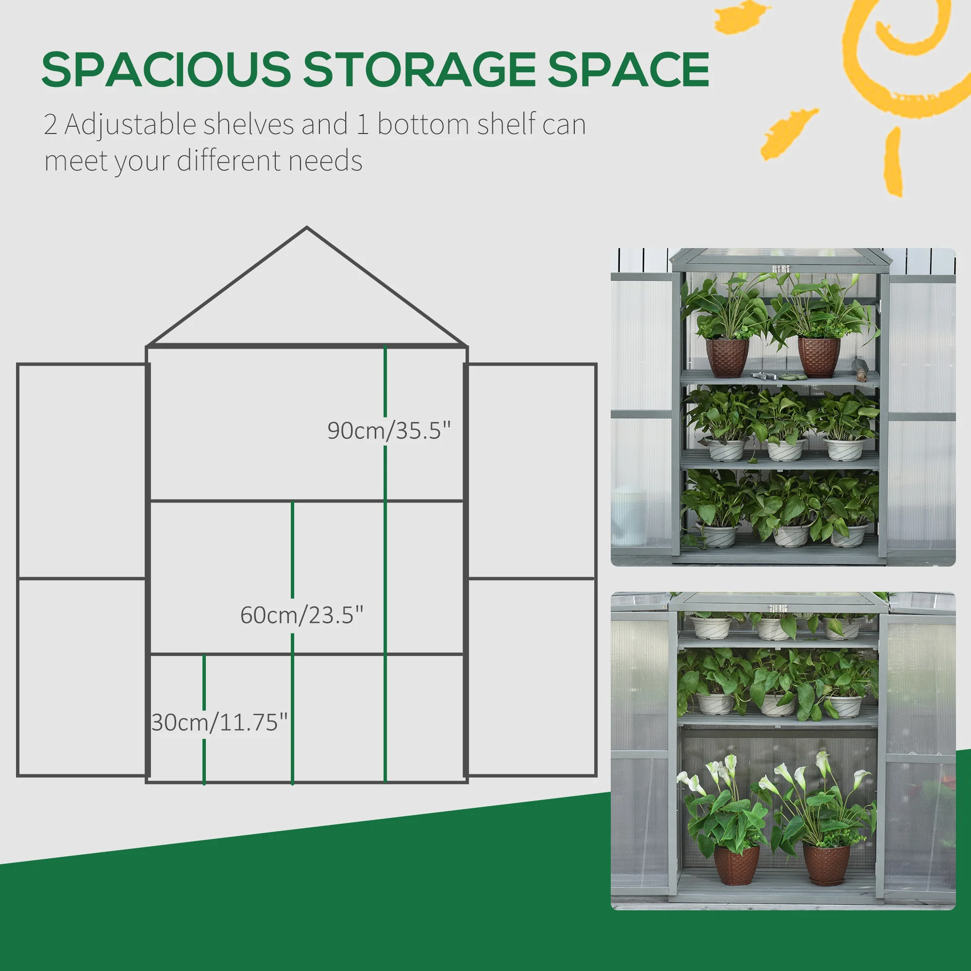 80X47X138Cm Wooden Cold Frame Greenhouse for Plants Pc Board Outdoor Grey