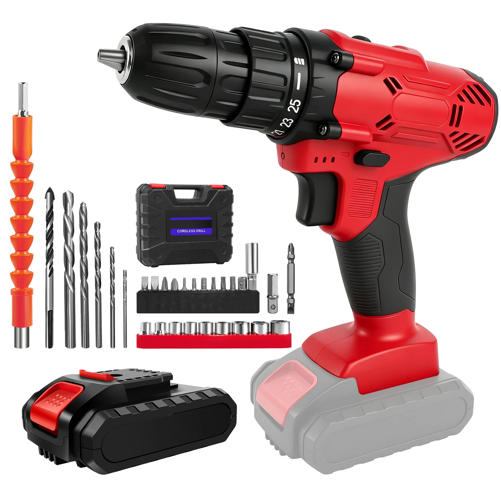 21V Cordless Drill,45Nm Electric Screwdriver Set with 29PCS Accessories, 2 Variable Speed for Home DIY Project Kit