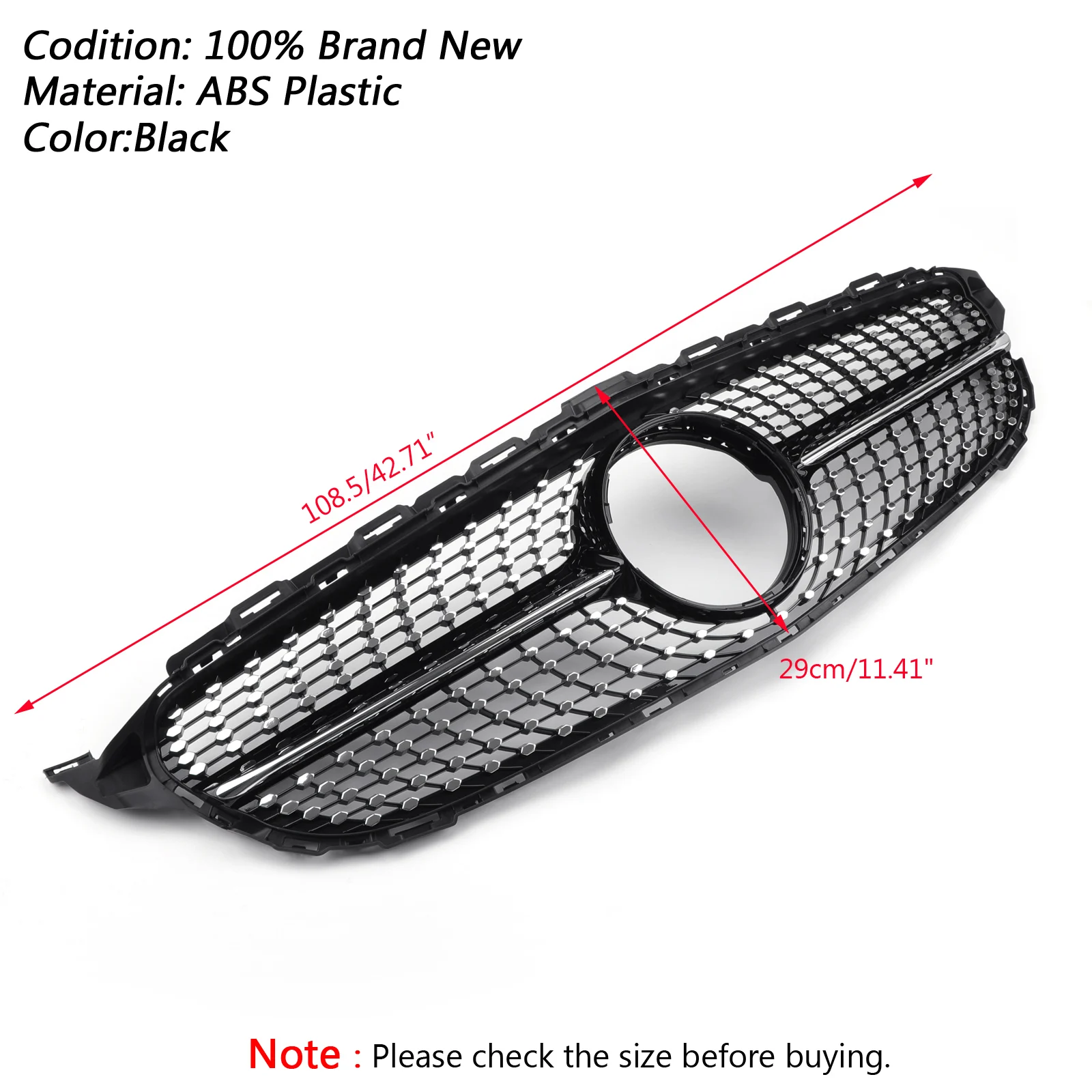Artudatech New Front Diamond Grill Grille For Benz W205 C Class C250 C300 C400 2015-2018